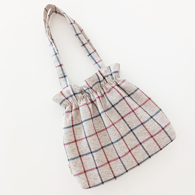 巾着風ショルダーバッグ タッタソールチェック トラッド 格子柄 秋 冬