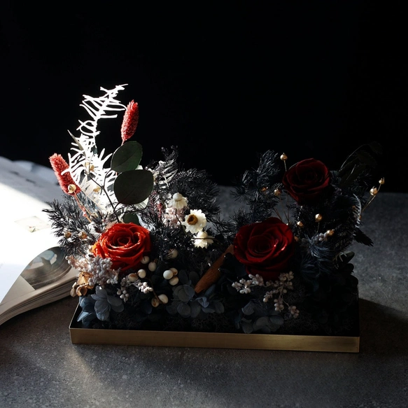 HANDMADE プリザーブドフラワーアレンジメント 花瓶 薔薇 結婚祝い プリザーブドフラワー＜アンティークローズ＞ワインレッド バラ ローズ