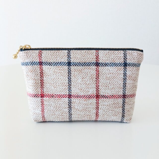 ポーチ 16cmファスナー チェック 格子柄 タッタソールチェック トラッド マチあり