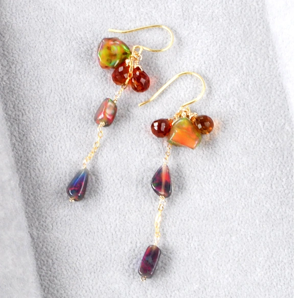 「妖艶なブラックオパール」ブラックオパールxマディランシトリンピアス14kgf