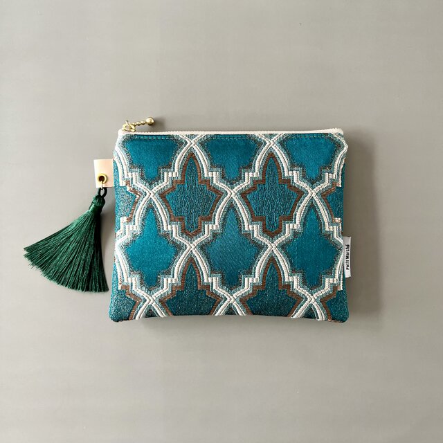 【受注制作】モロッカン生地のタッセル付きポーチ♦ライラ エメラルド♦ギフトにおすすめ♦