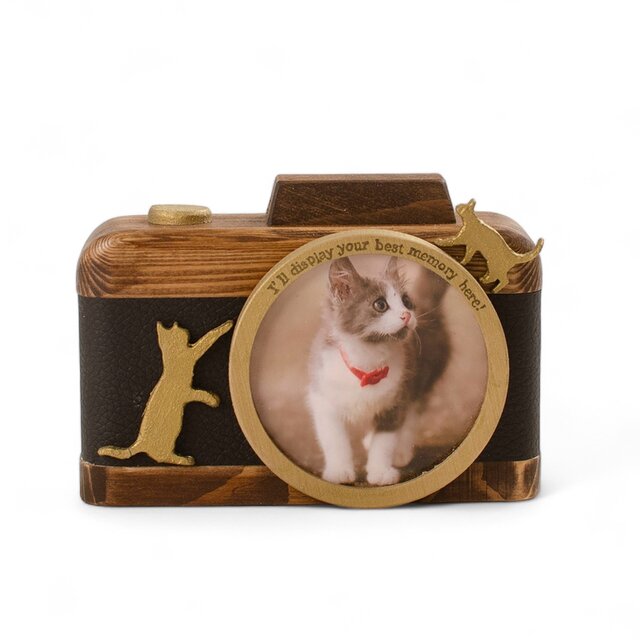 ♥海外からやってきた物♥親子猫のフォトフレーム　写真立て 猫好きさんへのプレゼントに｜木製カメラ型フォトフレーム《猫モチーフ