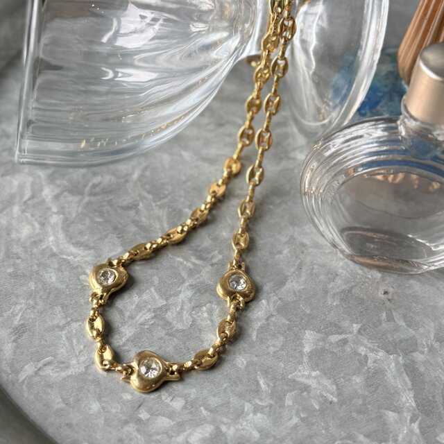 N300-ヴィンテージネックレス U.S.A. 1980s Heart & Coffee Beans Rhinestone