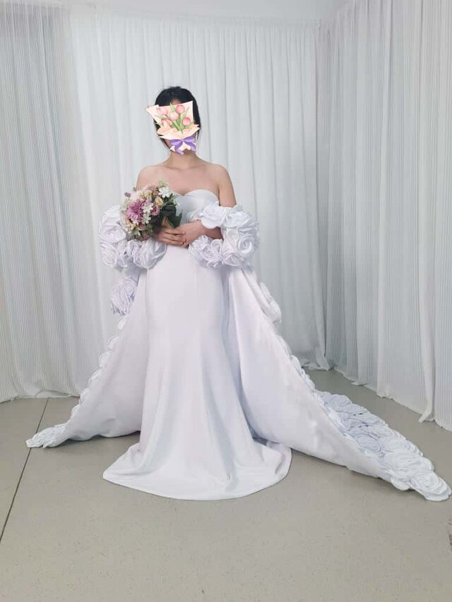 ベアトップ ウェディングドレス 結婚式 マーメイド 豪華！ウェディングドレス ベアトップ マーメイドライン ケープ風