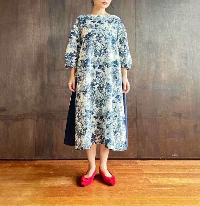 コンビネーション・ワンピース　こもれび-1／ネイビーブルー