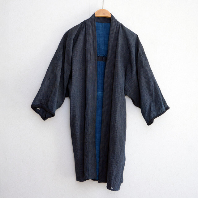 野良着 藍染縞模様 着物ジャケット｜藍無地裏地付き｜古布 ジャパン