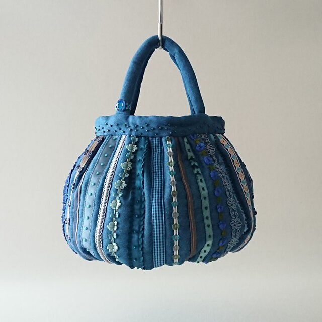 ribbon denim maru bag [blue]