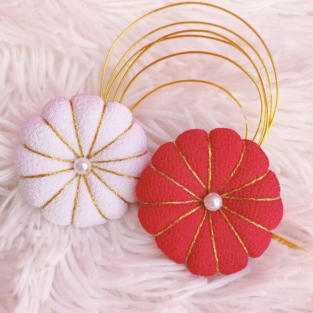 玉☆梅の花☆菊の花☆3点セット☆お祭り髪飾り☆水引髪飾り☆七五三髪