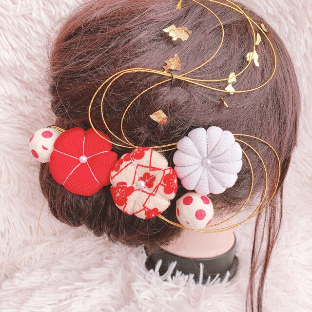 和玉☆梅の花☆5点セット☆お祭り髪飾り☆七五三髪飾り☆夏祭り☆成人