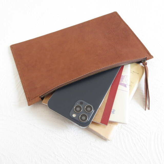 SALE開始～   A６対応・フラットマルチケース《ゴートスキン》ナチュラルシュリンク・ブラウン・0322