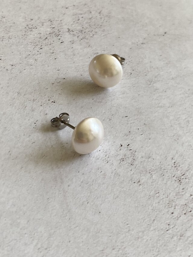 チタンポストパールスタッドピアス・一粒・シンプル・ワンパール