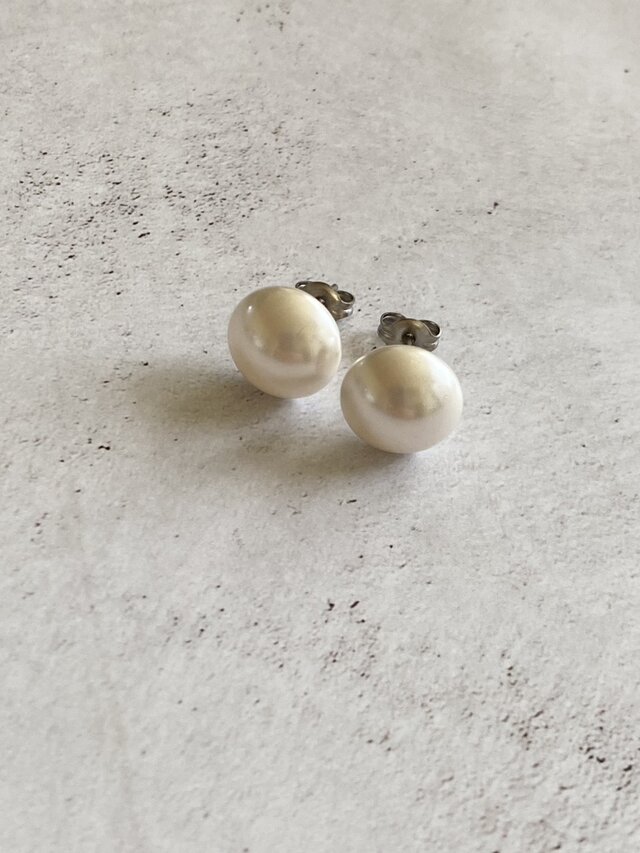 チタンポストパールスタッドピアス・一粒・シンプル・ワンパール