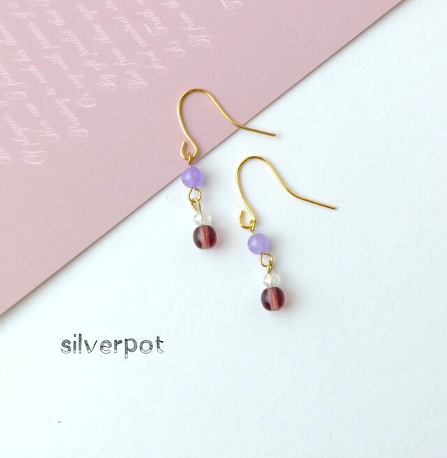 【SALE】G60④【1点のみ】カルセドニーのプチスイング♪～パープルのピアス（パーツ変更可能）