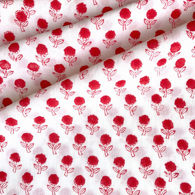 インド ブロックプリント生地 [50cm単位切売] サンガネリ ティニーフラワー レッド 花 小花 SA IF0369