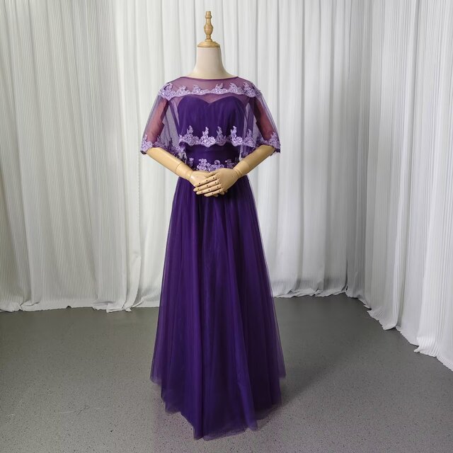 カラードレス パープル トップス+スカート 繊細レース ロング 細見えシルエット 音楽会/発表会