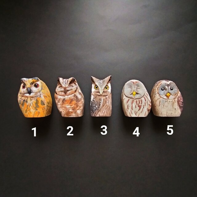 彩色木彫刻置物　フクロウ小◆桐①