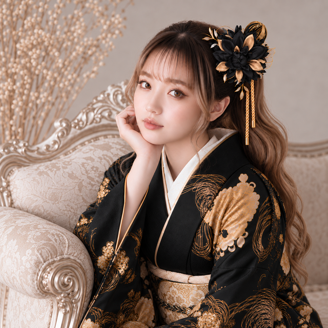 黒　ゴールド　和装髪飾り　振袖髪飾り　成人式髪飾り　色打掛髪飾り　結婚式 成人式 髪飾り 黒×金 ブラック&ゴールド｜卒業式 袴 和装ヘア No.GD88