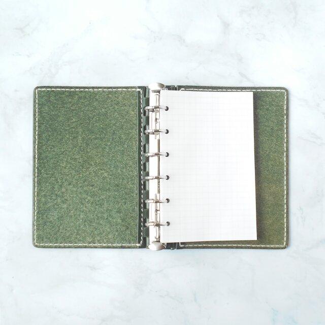 ミニ６穴 レザー蝶番のシステム手帳 Green