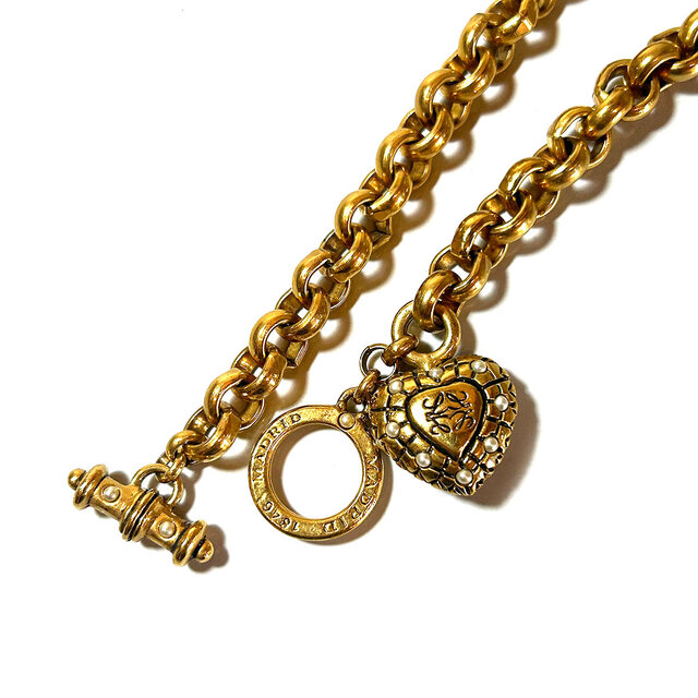 LOEWE」 Anagram Heart Charm Toggle Clasp Vintage Necklace