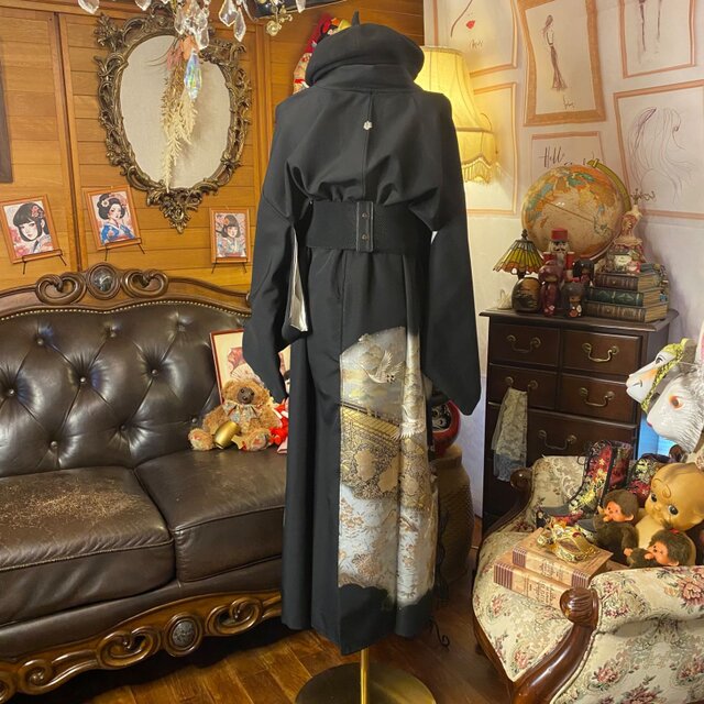 黒留袖 着物 リメイク ワンピース ロングドレス 和洋折衷 洗える 化繊