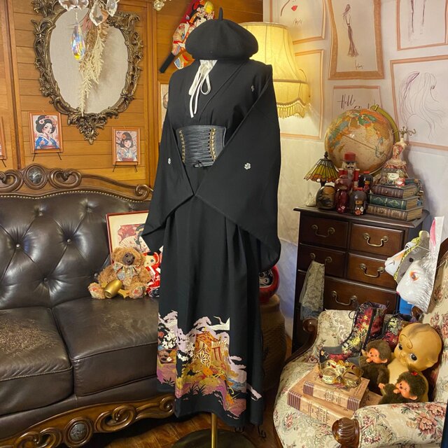 黒留袖 着物 リメイク ワンピース ロングドレス 和洋折衷 洗える