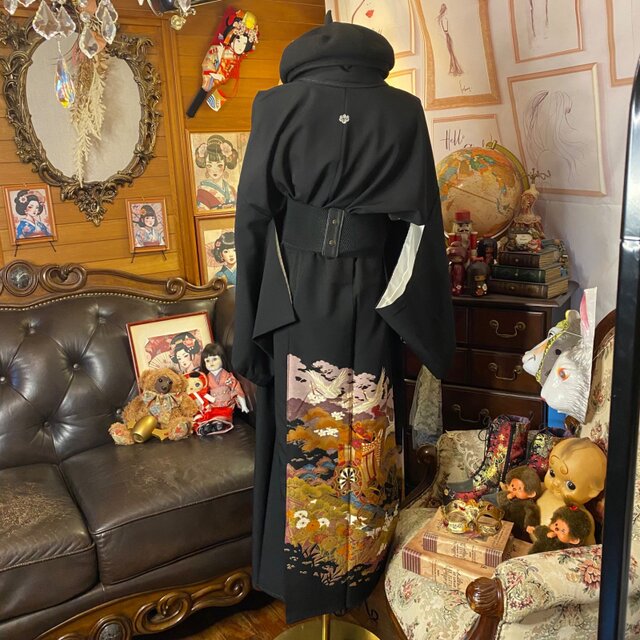 黒留袖 着物 リメイク ワンピース ロングドレス 和洋折衷 洗える