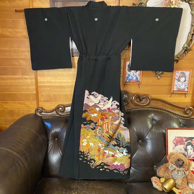 黒留袖 着物 リメイク ワンピース ロングドレス 和洋折衷 洗える