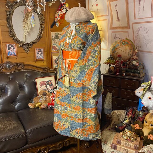 着物リメイク ワンピース ドレス 和洋折衷 洗える 化繊 名古屋帯