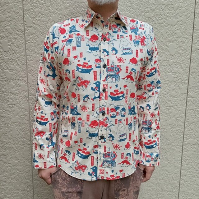 長袖デザイナーズファブリックシャツ（かき氷妖怪）