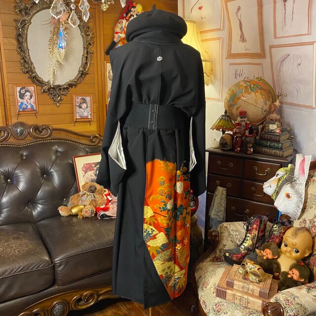 黒留袖 着物 リメイク ワンピース セミロングドレス 和洋折衷 洗える