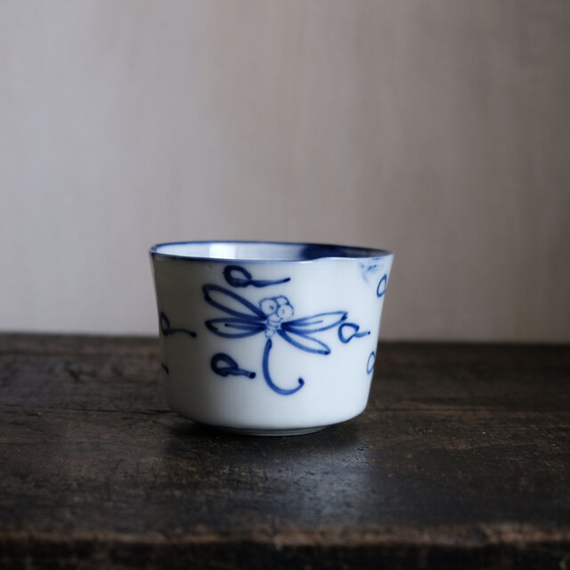 蜻蛉が可愛い◆瀬戸焼　蜻蛉文染付小鉢　向付　骨董・antiques　古道具　明治~大正期 個体A