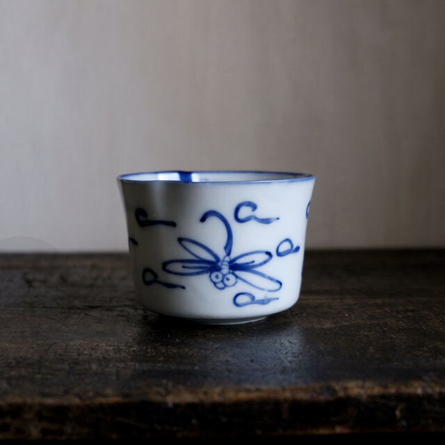 蜻蛉が可愛い◇瀬戸焼 蜻蛉文染付小鉢 向付 骨董・antiques 古道具