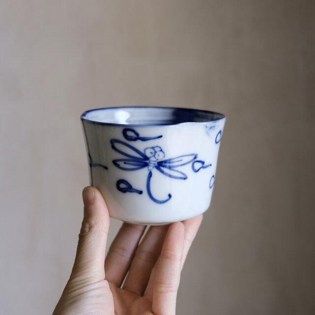 蜻蛉が可愛い◇瀬戸焼 蜻蛉文染付小鉢 向付 骨董・antiques 古道具
