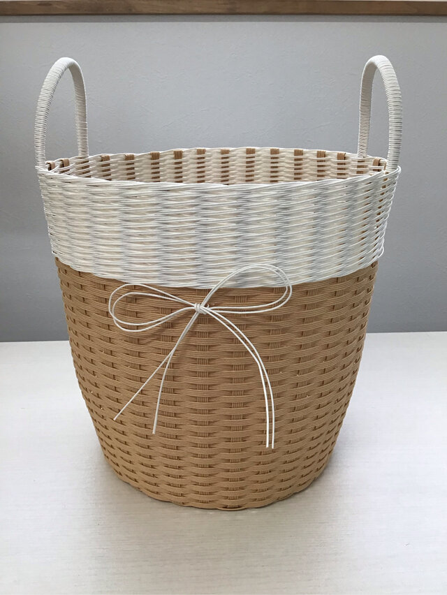 収納かご　白×薄茶