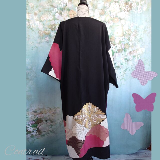 d104 3Lサイズくらい 着物ワンピース サッシュベルト付き 着物リメイク