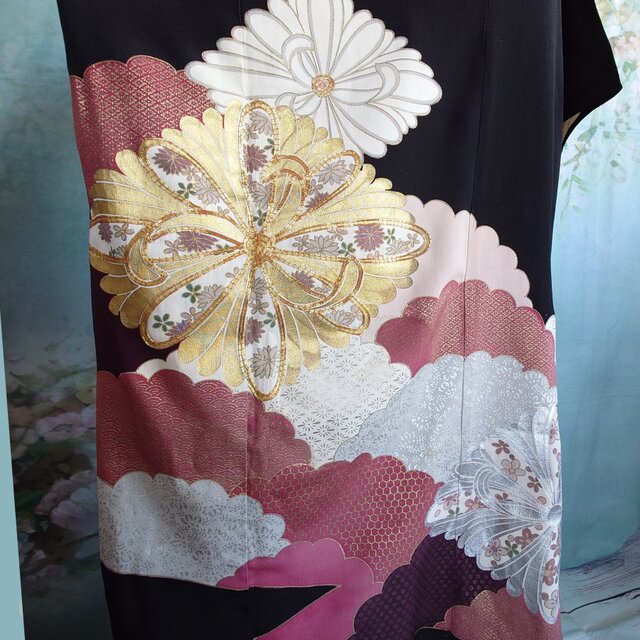 d104 3Lサイズくらい 着物ワンピース サッシュベルト付き 着物リメイク