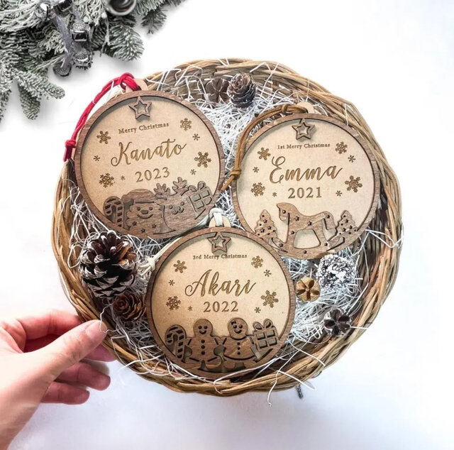 名入れ 〗3種類から選べる / 木製 クリスマス オーナメントサンタ