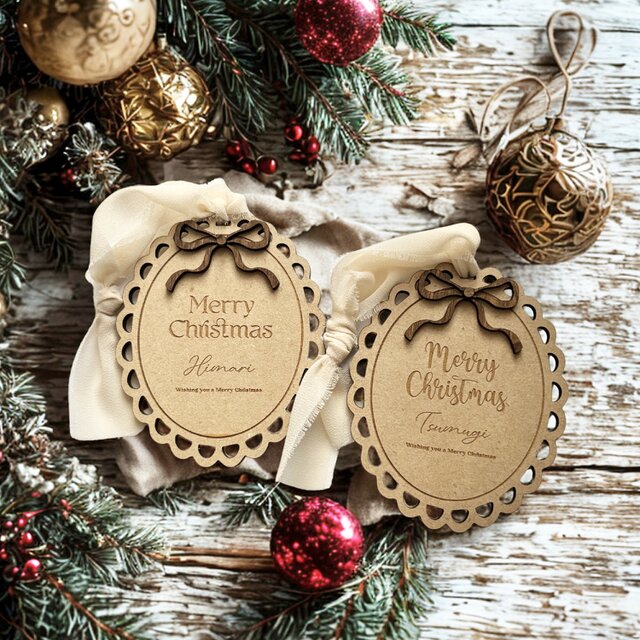 木製 〖 名入り 〗バレエコア風 ೀ クリスマス オーナメント | エレガント 手鏡 出産祝い