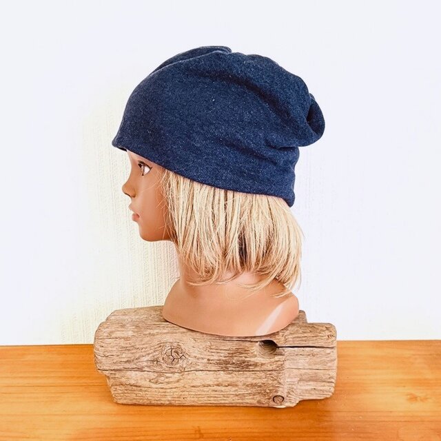 ストレッチコットン ✽ ビーニーキャップ【デニム風ネイビー】　