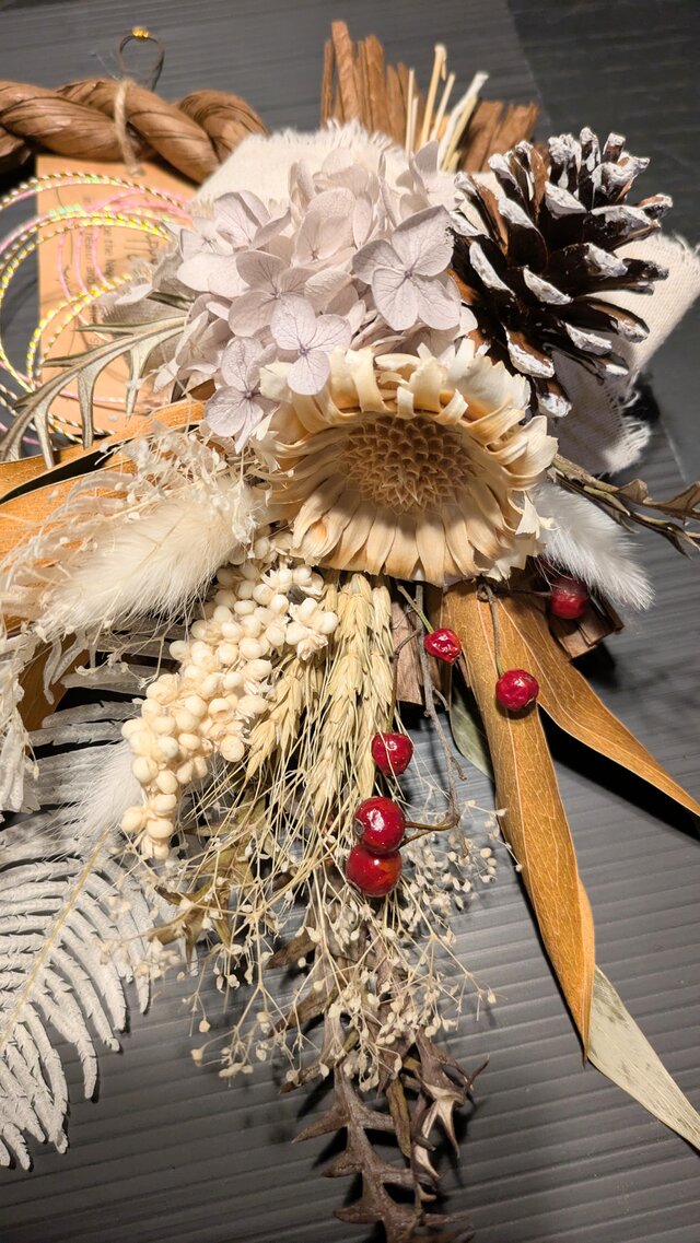 ドライフラワー2wayお正月飾り☆ホワイト系 | iichi 日々の