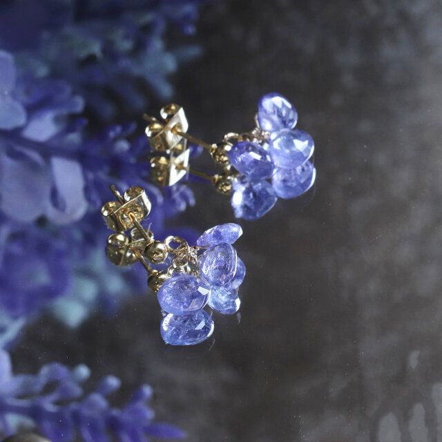 【1250】球体デザインの青紫色ピアス 幻想の夜空＊タンザナイト ピアス/イヤリング サージカルステンレス 12