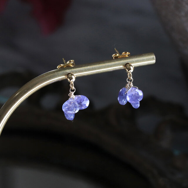 タンザナイト デザインチェーン ノンホールピアス イヤリング ハンドメイド タンザナイト デザインチェーン ノンホールピアス イヤリング