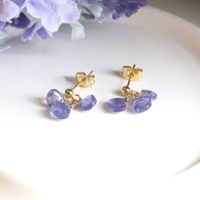 タンザナイト デザインチェーン ノンホールピアス イヤリング ハンドメイド タンザナイト デザインチェーン ノンホールピアス イヤリング