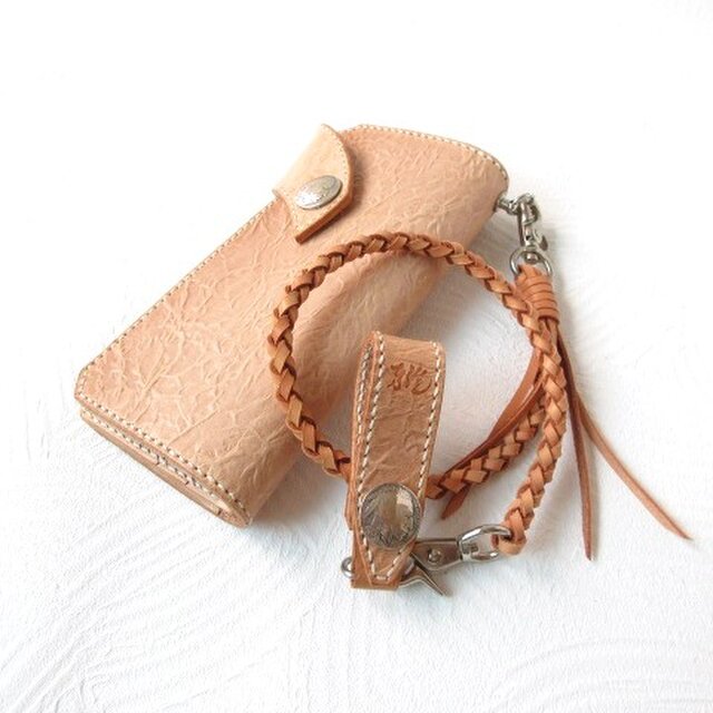 《牛革》ワンオフ！エンボス加工・サドルレザー・ロングウォレット・セット016