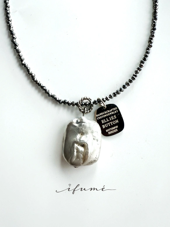 【ifumé】テラヘルツネックレス×スクエアバロックパール＆タグチャーム 着せ替えチャーム付き