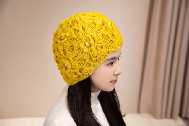 手作り【Lady's】オシャレなベレー帽 イエロー | iichi 日々の暮らしを