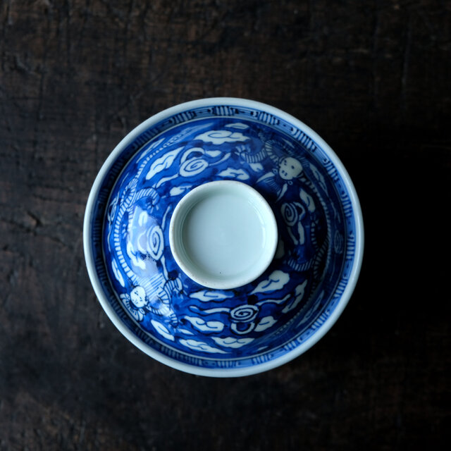 龍と雲◆濃く鮮やかな青　伊万里　龍文染付蓋付碗　antiques/骨董　丁寧な暮らし　江戸末期
