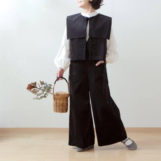 別珍カシュクールサロペットパンツ/ブラック | iichi 日々の暮らしを