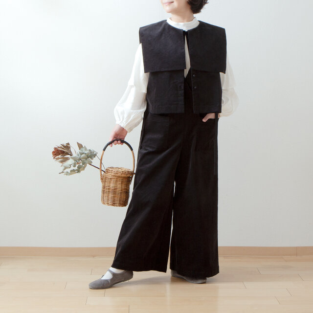 別珍カシュクールサロペットパンツ/ブラック | iichi 日々の暮らしを