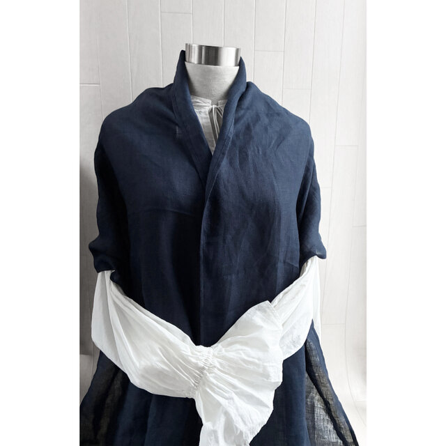 ❁ハンドメイドになります❁ 大判　アップリケベルギーリネンストール ❁ハンドメイドになります❁ 大判 アップリケベルギーリネンストール